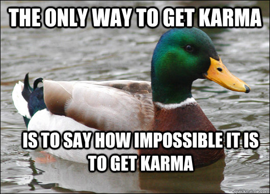 The only way to get Karma is to say how impossible it is to get karma - The only way to get Karma is to say how impossible it is to get karma  Actual Advice Mallard