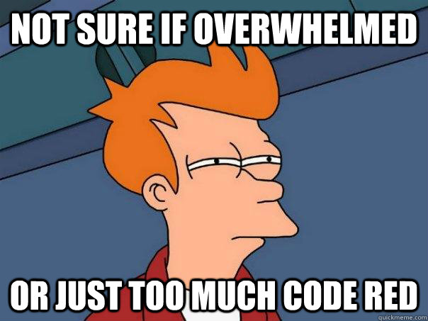Not sure if overwhelmed Or just too much code red  Futurama Fry