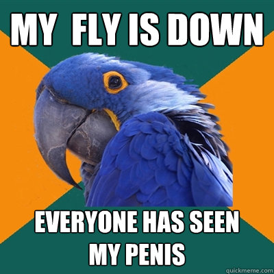 my  fly is down everyone has seen 
my penis  Paranoid Parrot