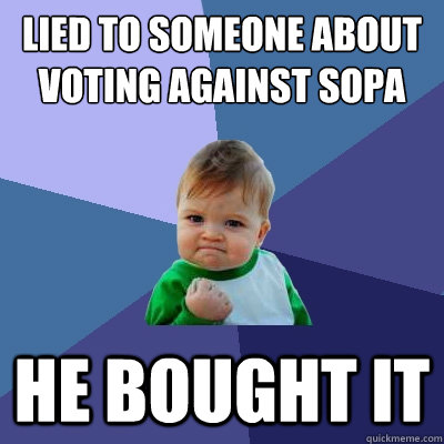 Lied to someone about voting against sopa he bought it  Success Kid