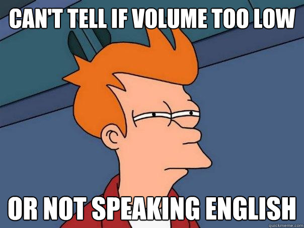 Can't tell if volume too low or not speaking english - Can't tell if volume too low or not speaking english  Futurama Fry