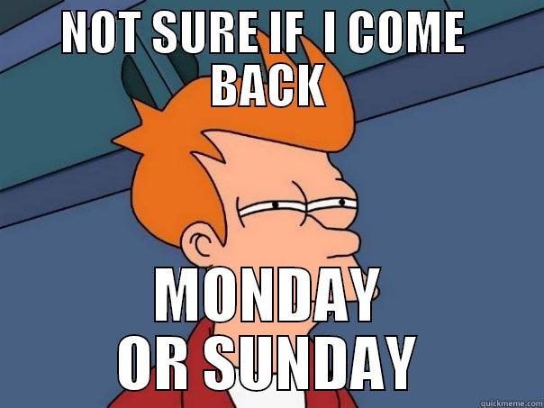NOT SURE IF  I COME  BACK MONDAY OR SUNDAY Futurama Fry