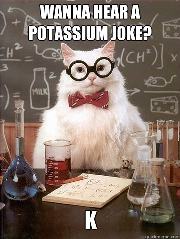 wanna hear a potassium joke? k  Chemistry Cat