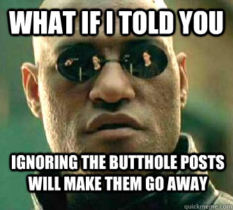 What if i told you ignoring the butthole posts will make them go away  WhatIfIToldYouBing