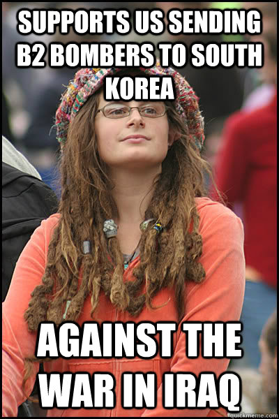 Supports US sending B2 Bombers to South Korea Against the war in Iraq - Supports US sending B2 Bombers to South Korea Against the war in Iraq  College Liberal