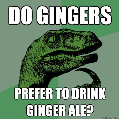 DO GINGERS PREFER TO DRINK GINGER ALE?  Philosoraptor