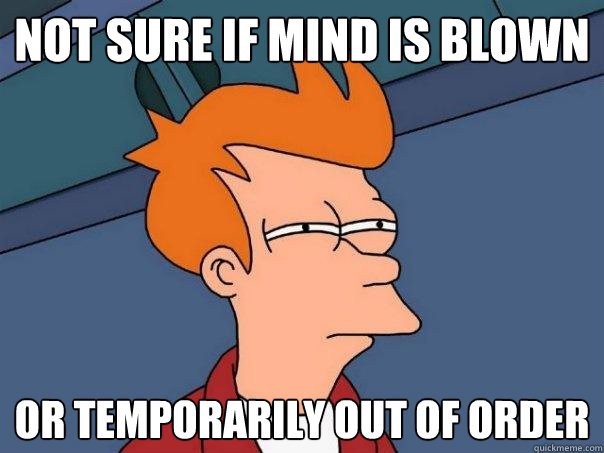 Not sure if mind is blown  or temporarily out of order   Futurama Fry