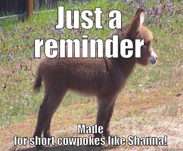 JUST A REMINDER MADE FOR SHORT COWPOKES LIKE SHANNA! in case you dont get any tonight