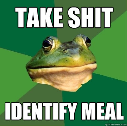 take shit identify meal  Foul Bachelor Frog