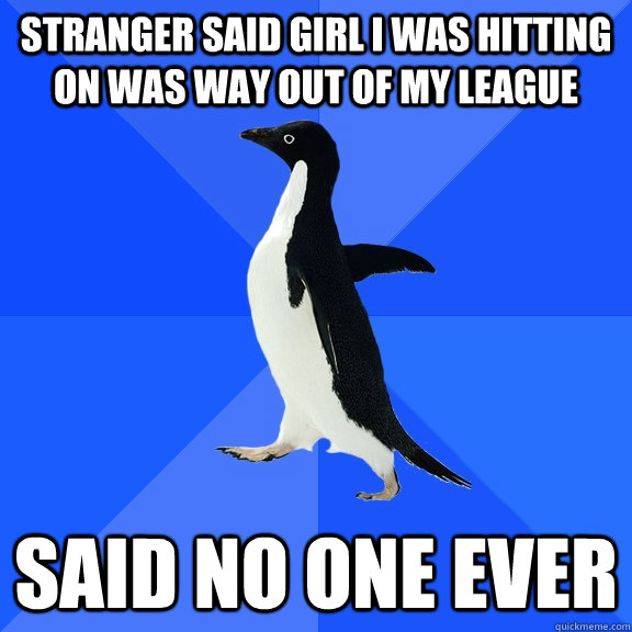 Stranger said girl I was hitting on was way out of my league Said no one ever  Socially Awkward Penguin