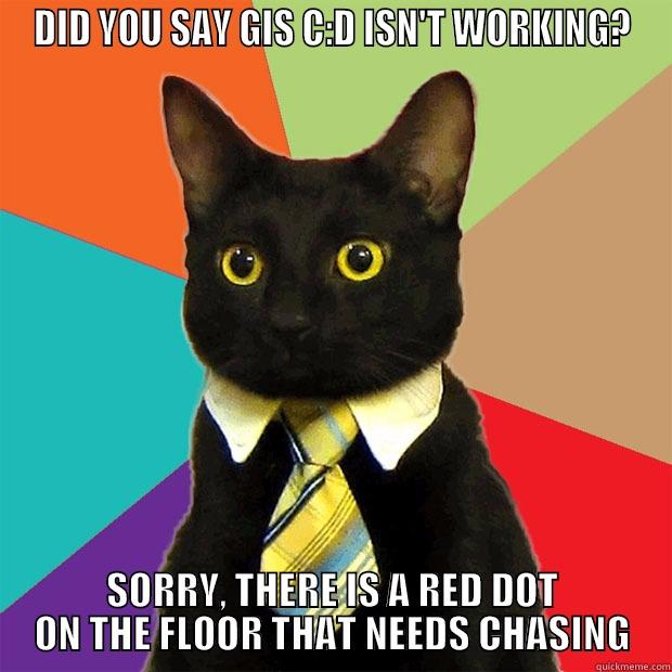 WHAT GIS? - DID YOU SAY GIS C:D ISN'T WORKING? SORRY, THERE IS A RED DOT ON THE FLOOR THAT NEEDS CHASING Business Cat