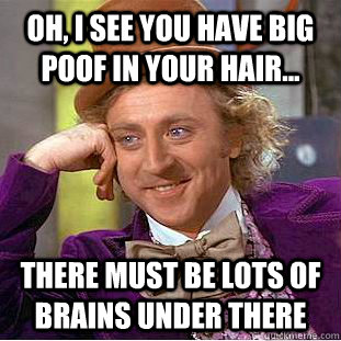 Oh, I see you have big poof in your hair... There must be lots of brains under there  Condescending Wonka
