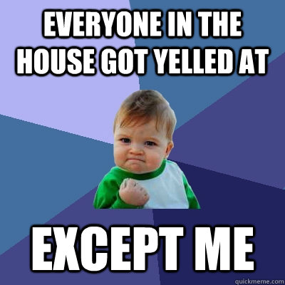everyone in the house got yelled at except me  Success Kid