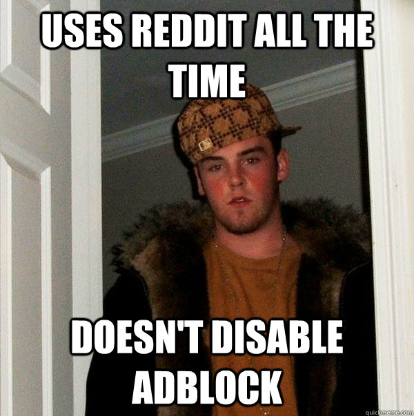 Uses reddit all the time doesn't disable adblock - Uses reddit all the time doesn't disable adblock  Scumbag Steve