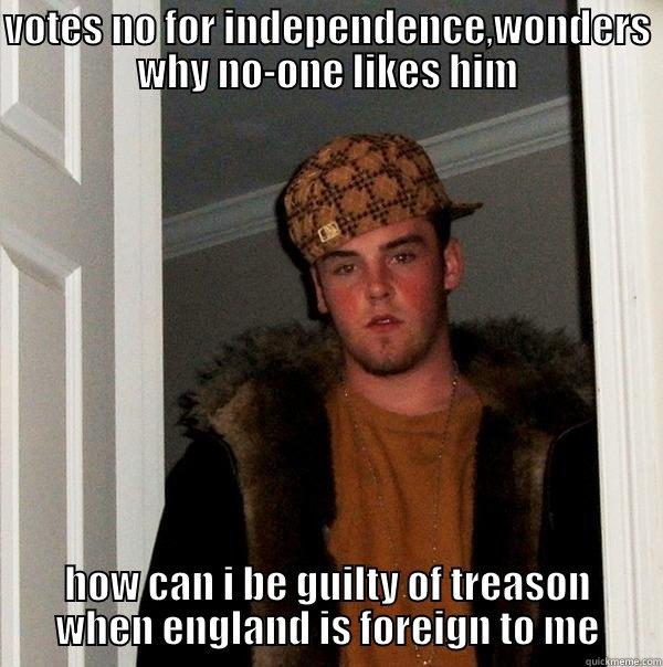 VOTES NO FOR INDEPENDENCE,WONDERS WHY NO-ONE LIKES HIM HOW CAN I BE GUILTY OF TREASON WHEN ENGLAND IS FOREIGN TO ME Scumbag Steve