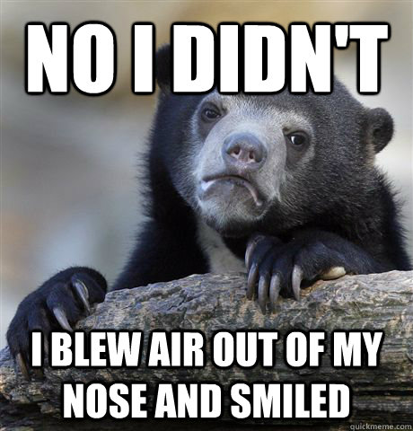No i didn't  I blew air out of my nose and smiled   Confession Bear