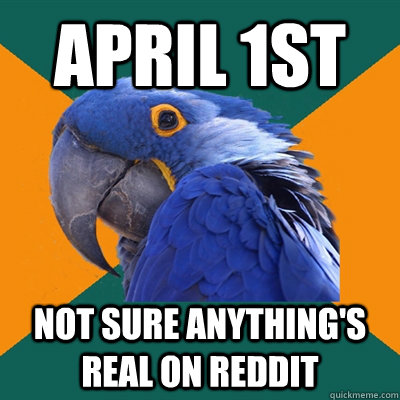April 1st Not sure anything's real on Reddit  Paranoid Parrot