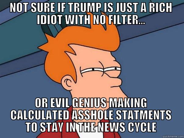 NOT SURE IF TRUMP IS JUST A RICH IDIOT WITH NO FILTER... OR EVIL GENIUS MAKING CALCULATED ASSHOLE STATMENTS TO STAY IN THE NEWS CYCLE Futurama Fry