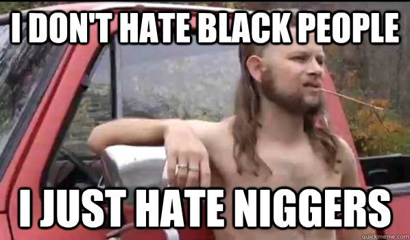 I don't hate black people I just hate niggers - I don't hate black people I just hate niggers  Almost Politically Correct Redneck