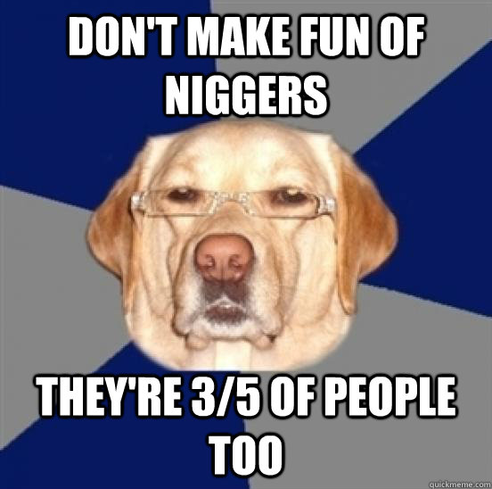 Don't make fun of niggers They're 3/5 of people too  Racist Dog