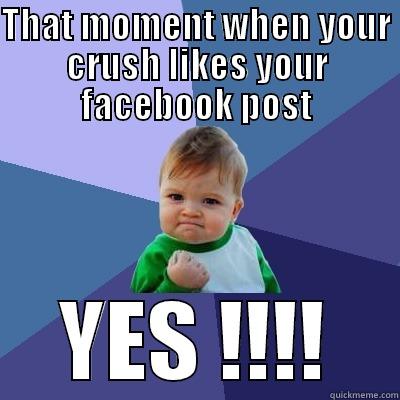 THAT MOMENT WHEN YOUR CRUSH LIKES YOUR FACEBOOK POST YES !!!! Success Kid