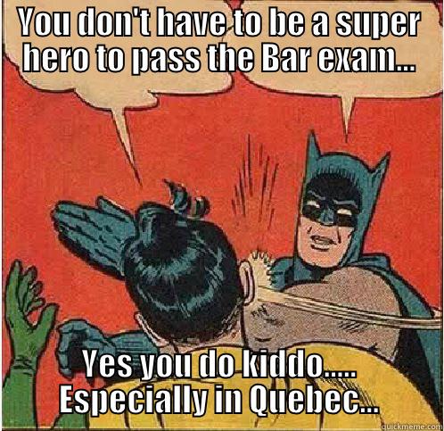 YOU DON'T HAVE TO BE A SUPER HERO TO PASS THE BAR EXAM... YES YOU DO KIDDO..... ESPECIALLY IN QUEBEC... Batman Slapping Robin