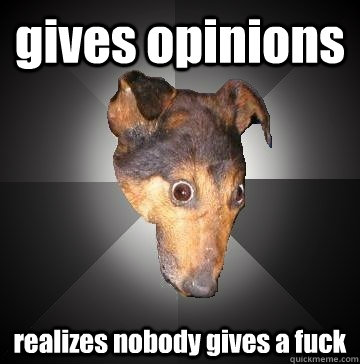 gives opinions  realizes nobody gives a fuck  Depression Dog