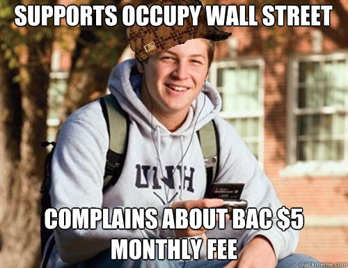 Supports Occupy Wall Street Complains about BAC $5 monthly fee  College Freshman