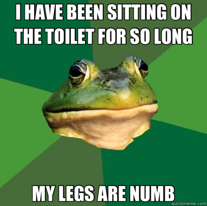 I HAVE BEEN SITTING ON THE TOILET FOR SO LONG MY LEGS ARE NUMB  Foul Bachelor Frog
