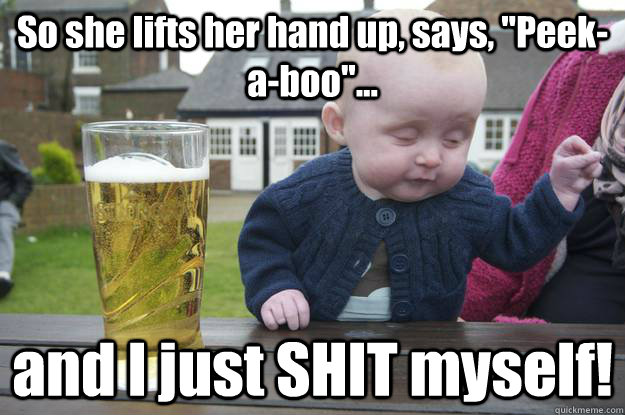 So she lifts her hand up, says, 