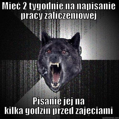 MIEĆ 2 TYGODNIE NA NAPISANIE PRACY ZALICZENIOWEJ PISANIE JEJ NA KILKA GODZIN PRZED ZAJĘCIAMI Insanity Wolf