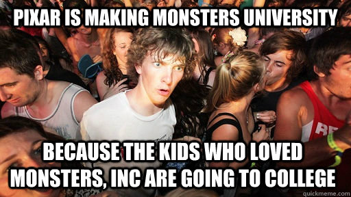 Pixar is Making Monsters University Because the kids who loved monsters, inc are going to college  Sudden Clarity Clarence