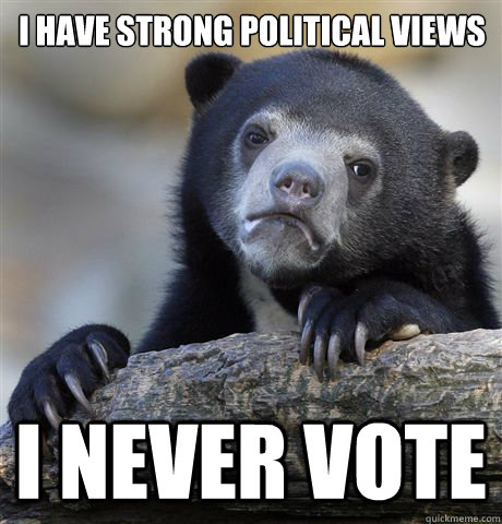 I have strong political views i never vote  Confession Bear