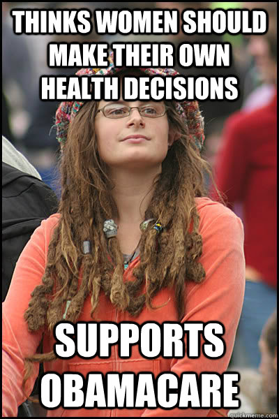 Thinks women should make their own health decisions Supports Obamacare  College Liberal