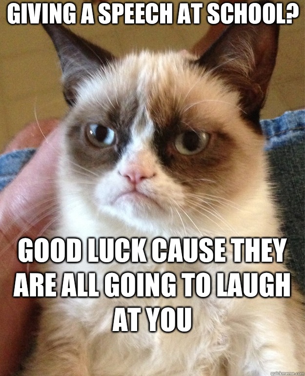 Giving a speech at school? Good luck cause they are all going to laugh at you 
 - Giving a speech at school? Good luck cause they are all going to laugh at you 
  Misc