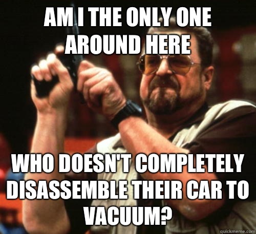 Am i the only one around here Who doesn't completely disassemble their car to vacuum?  Am I The Only One Around Here