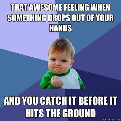 that awesome feeling when something drops out of your hands  and you catch it before it hits the ground  Success Kid