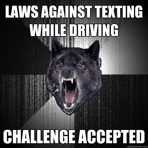 laws against texting while driving challenge accepted  Insanity Wolf