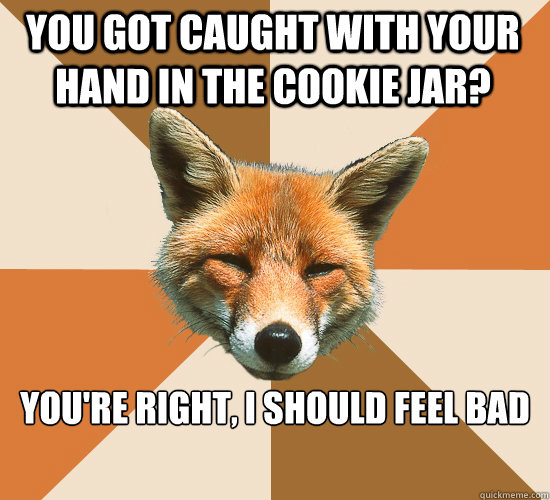 You got caught with your hand in the cookie jar? you're right, i should feel bad  Condescending Fox
