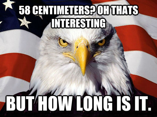58 CENTIMETERS? OH THATS INTERESTING BUT HOW LONG IS IT.  Patriotic Eagle