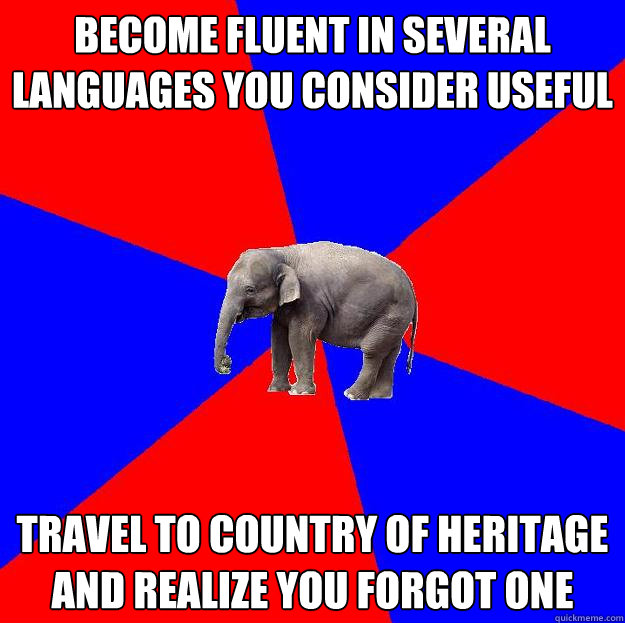 become fluent in several languages you consider useful travel to country of heritage and realize you forgot one - become fluent in several languages you consider useful travel to country of heritage and realize you forgot one  Foreign language elephant