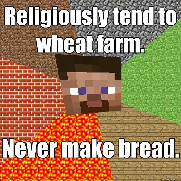 Religiously tend to wheat farm. Never make bread. - Religiously tend to wheat farm. Never make bread.  Minecraft