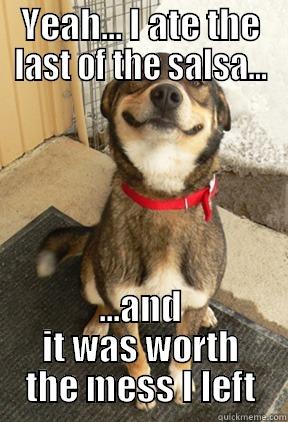 YEAH... I ATE THE LAST OF THE SALSA... ...AND IT WAS WORTH THE MESS I LEFT Good Dog Greg