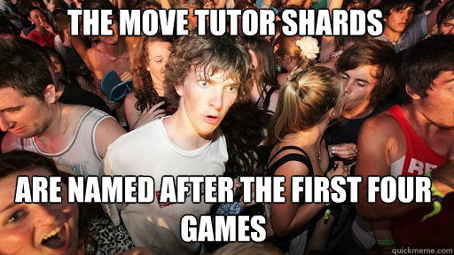 The move tutor shards are named after the first four games  Sudden Clarity Clarence