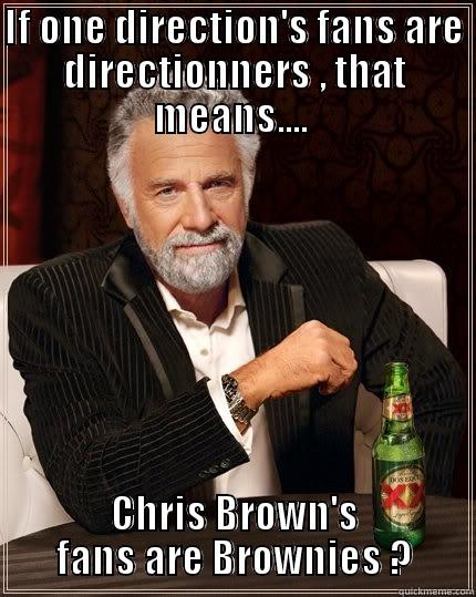 IF ONE DIRECTION'S FANS ARE DIRECTIONNERS , THAT MEANS....  CHRIS BROWN'S FANS ARE BROWNIES ? The Most Interesting Man In The World