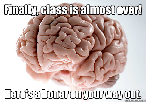 Finally, class is almost over! Here's a boner on your way out.   - Finally, class is almost over! Here's a boner on your way out.    Scumbag Brain