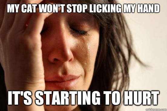 My cat won't stop licking my hand It's starting to hurt   First World Problems