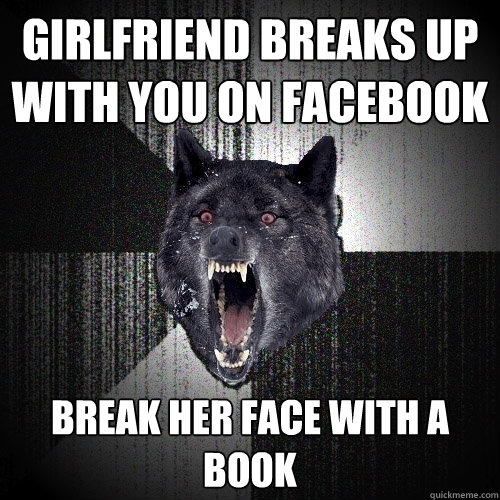 girlfriend breaks up with you on facebook break her face with a book  Insanity Wolf
