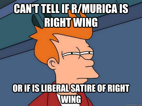 Can't tell if r/murica is right wing Or if is liberal satire of right wing  Futurama Fry