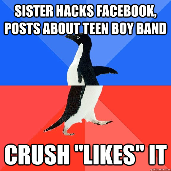Sister hacks facebook,  posts about teen boy band crush 